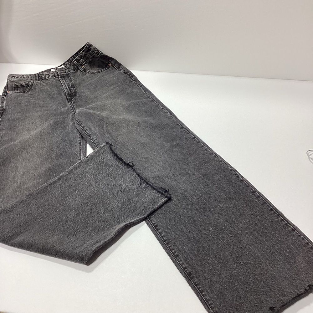 Juicy Couture Jeans Lunita Size 30 Extra Wide Leg High Waist Raw Hem Gray Black